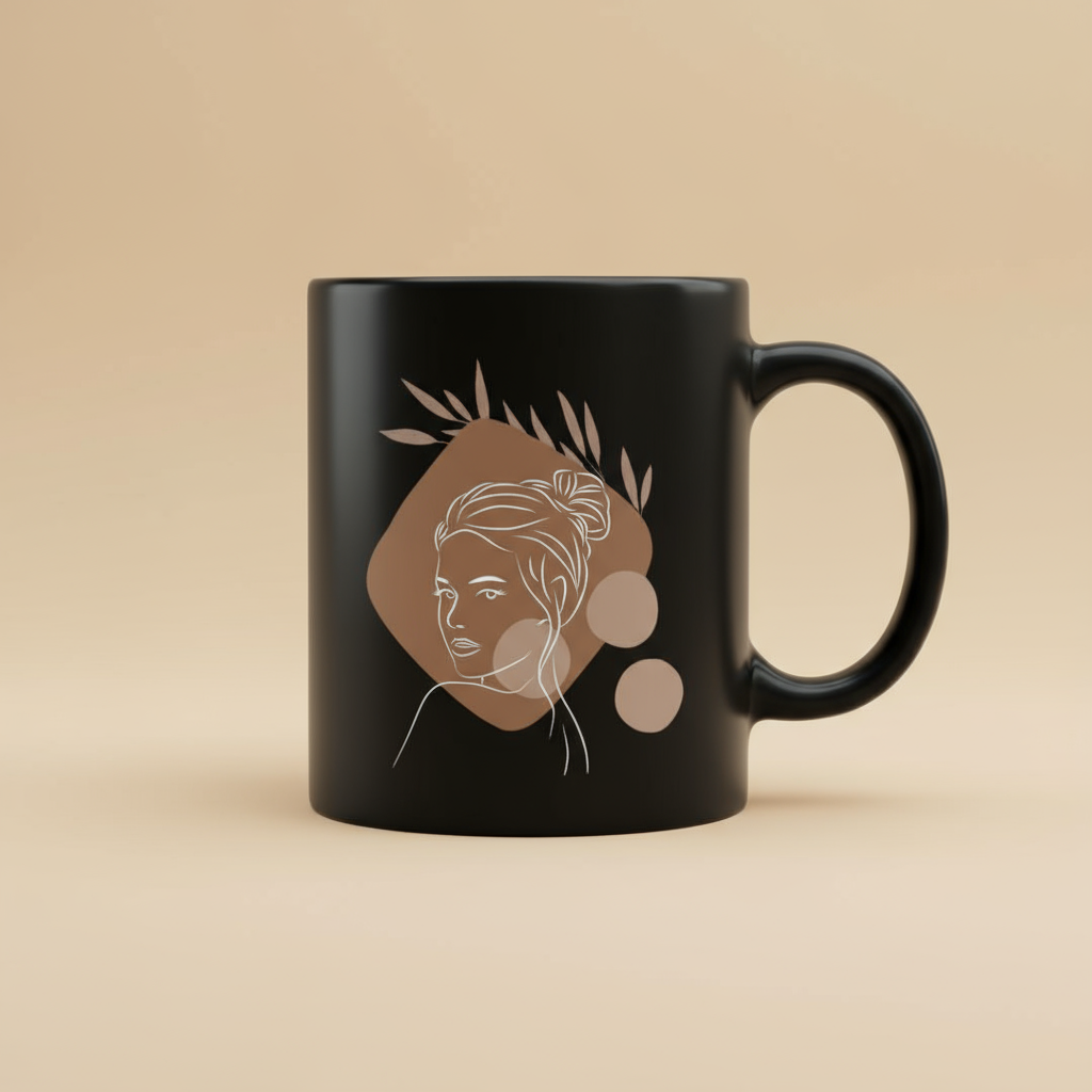 Black Coffee Mug β Aesthetic Women Line Art