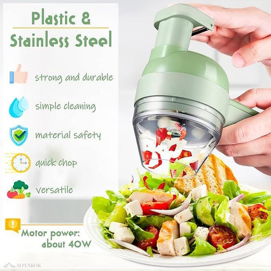 4-in-1 Mini Electric Chopper – Portable Food Processor & Vegetable Cutter with USB Type-C Charging
