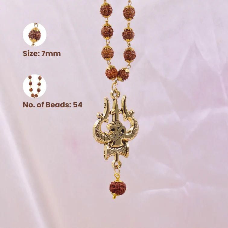 Divine Protection: Panchmukhi Rudraksha Mala with Trishul Pendant
