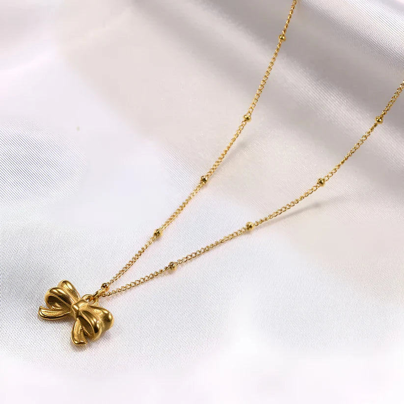 Dainty Bow Pendant Necklace-soristyle