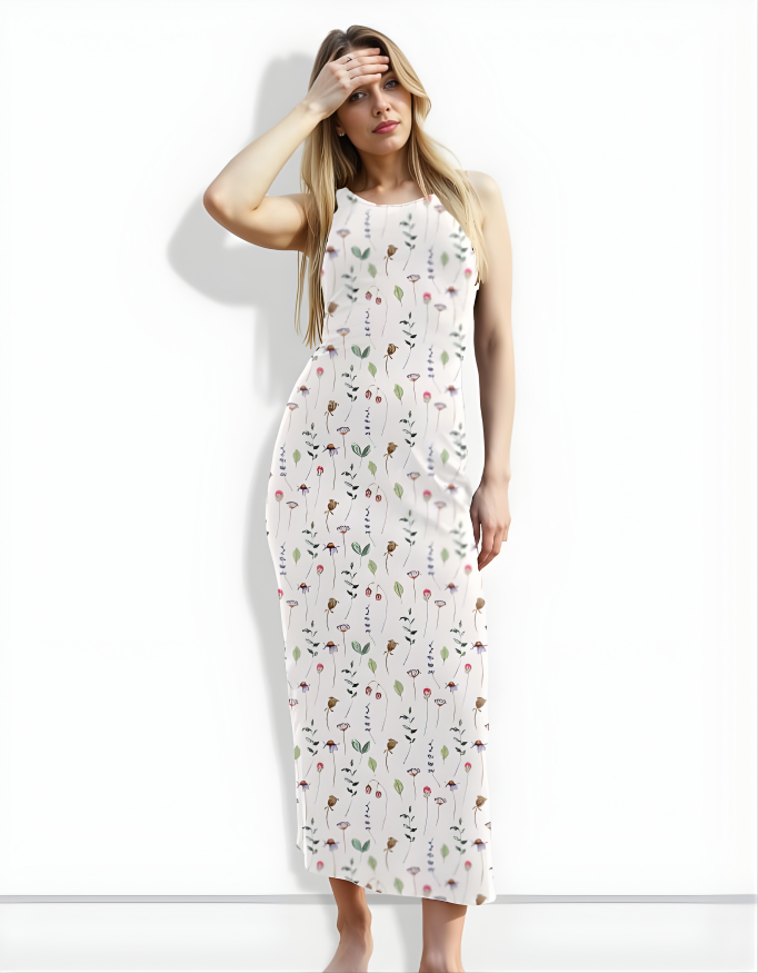Minimal Floral Pattern Bodycon Dress