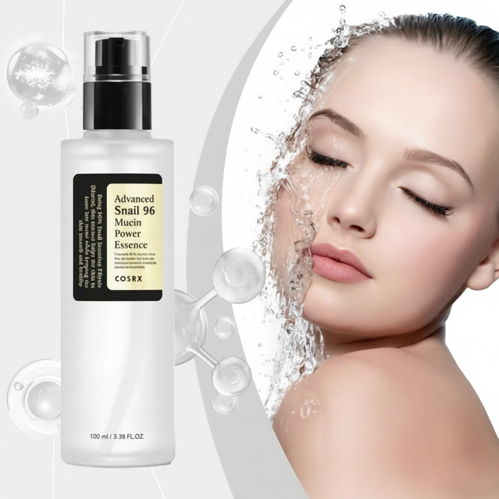 Cosrx skincare product with a woman's face in the background