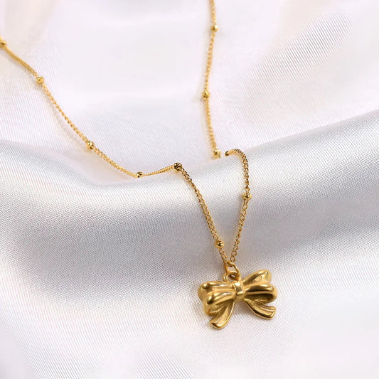 Dainty Bow Pendant Necklace-soristyle