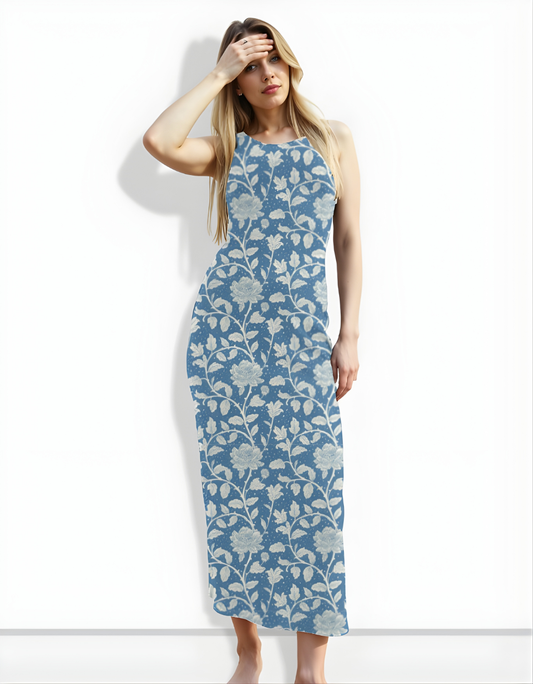 Blue Floral Print Bodycon Dress