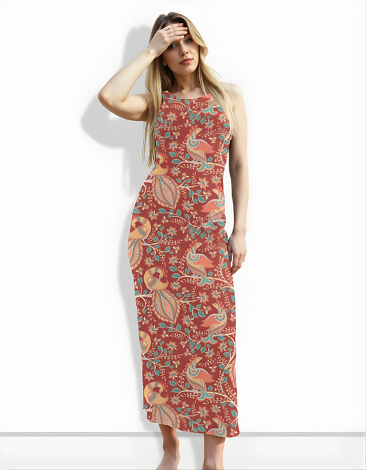 Maroon Brown Floral Print Bodycon Dress