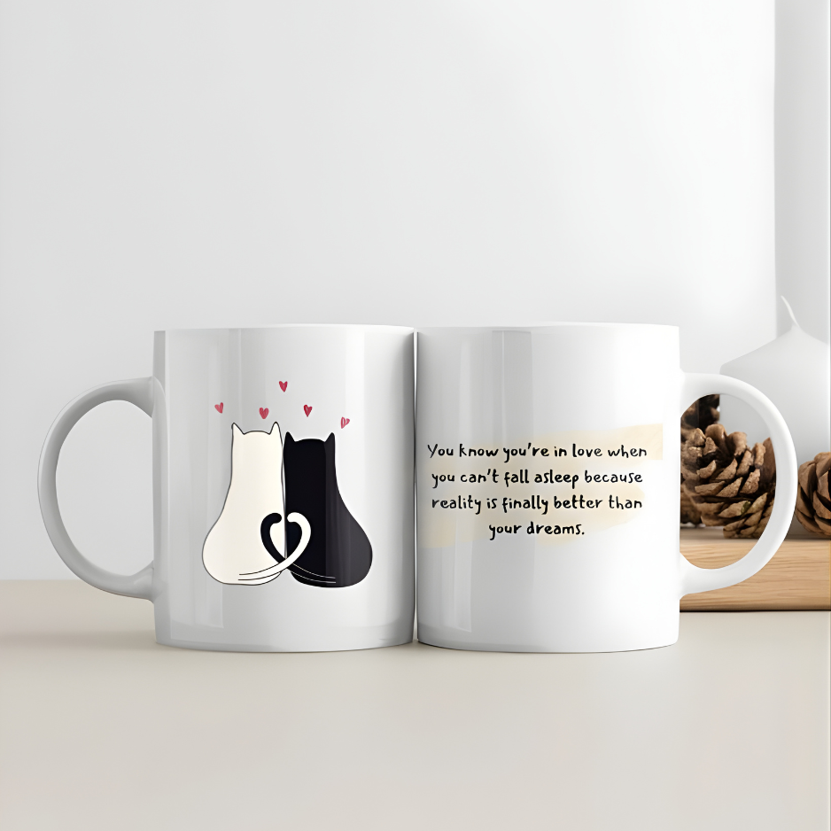 White Coffee Mug – Cat Print with Quote